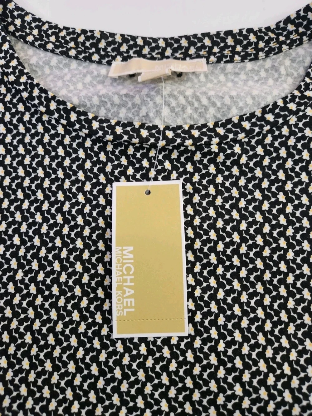 Michael Kors Women’s Black White Yellow Patterned Flutter Sleeve Top